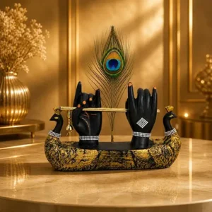 CraftVatika Krishna Hand Showpiece with Flute Peacock Feather,Housewarming Gifts for New Home,Wedding for Couple Home Office Decor Decoration Items for Living Room,Griha Pravesh Gift.discribstion